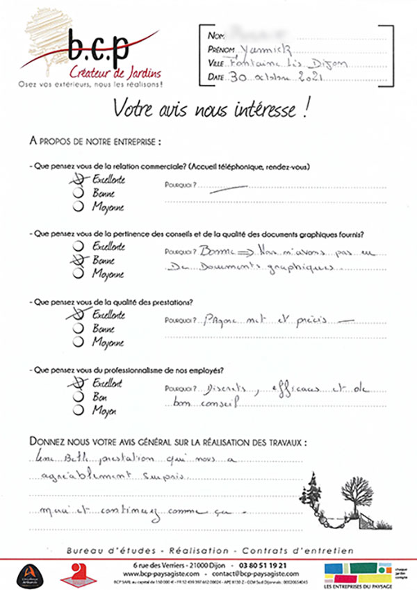 Avis 2021 de client à Fontianes-Les-Dijons