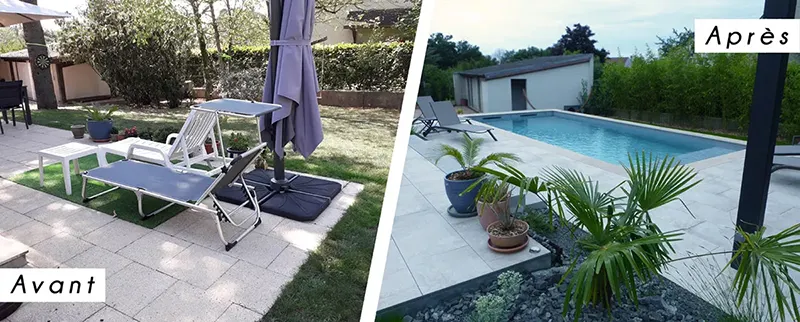 Avant-apres Création ilot piscine en Bourgogne