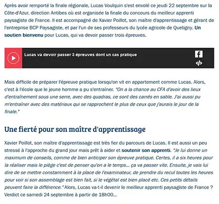 Concours meilleur apprenti paysagiste de France, France Bleu page 2