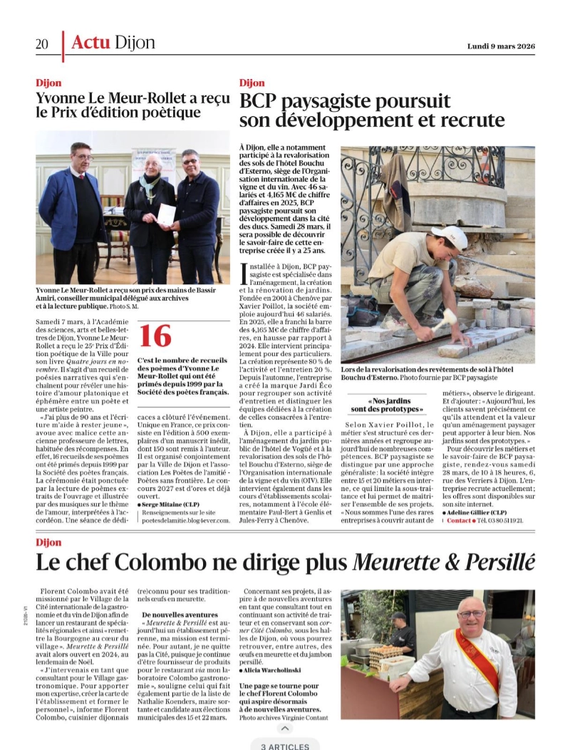 BCP Paysagiste mis à l'honneur dans Le Bien Public