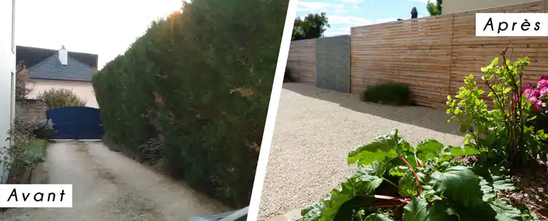 Photo Clôture et brises-vue gabions et bois