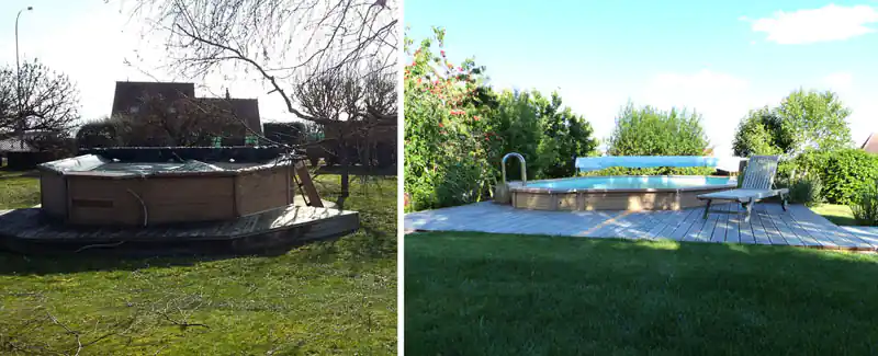 Photo Surélévation d'une plage de piscine semi-enterrée