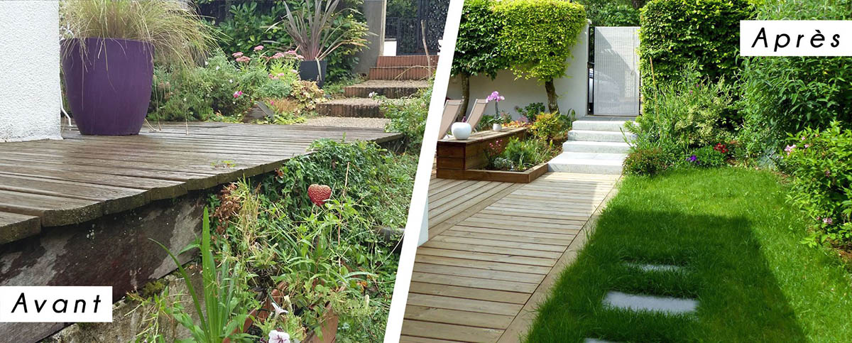 jardin avec terrasse avant et après