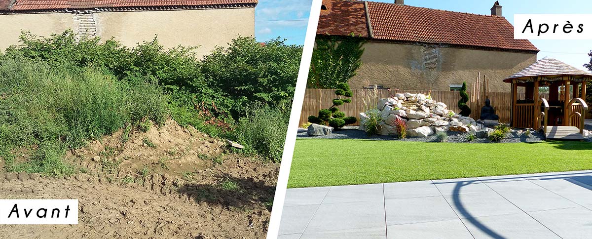 Un jardin zen et contemporain avant et apres