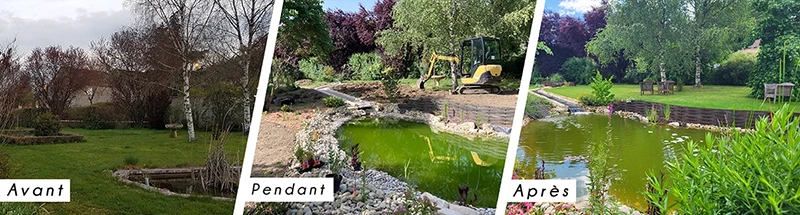 Avant-Pendant-Après Bassin et jardin bucolique