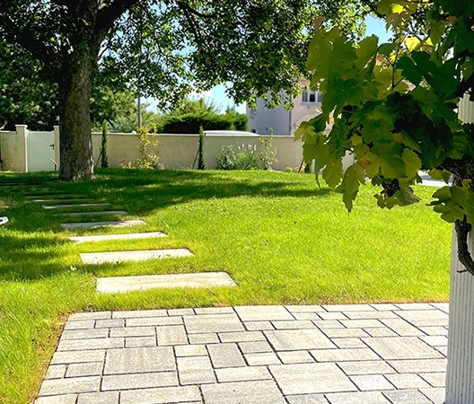 allée pavée et pas japonais